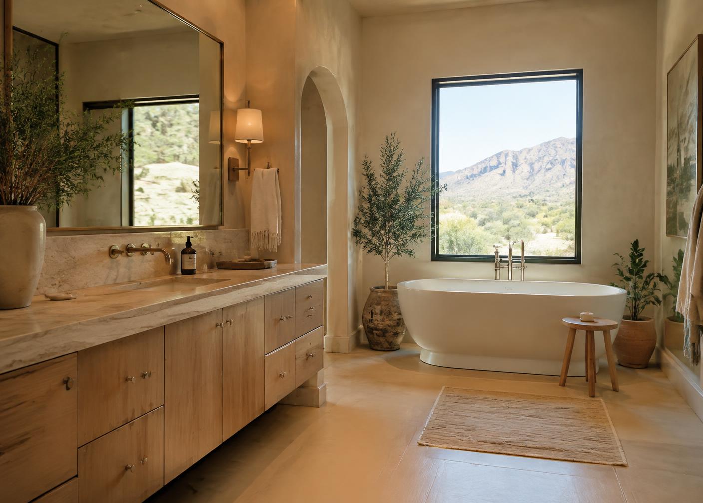 Spa bathroom with stone vanity