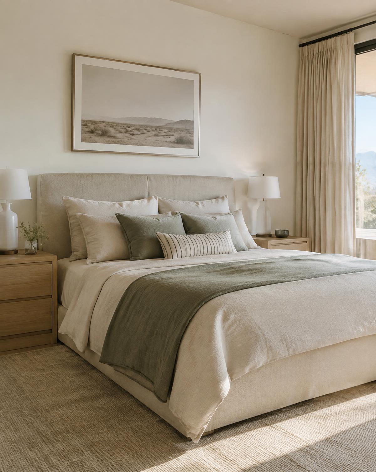 Serene bedroom in warm neutrals